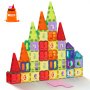 VEVOR Magnetic Tiles, 121 PCS Magnetic Building Blocks for Kids, Magnet Building Set with 2 Car Bases & 26 Digital Cards, STEM Educational Construction Stacking Toys for Toddlers Boys Girls Aged 5+