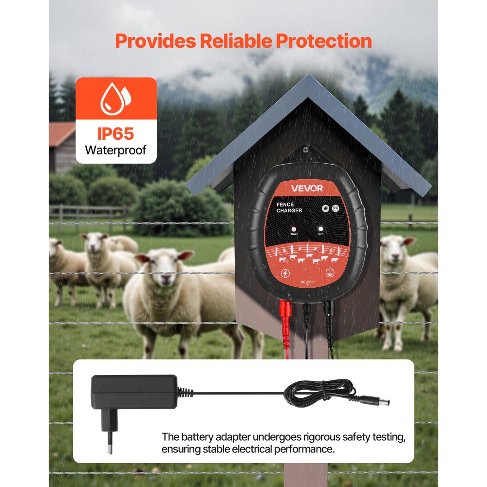 VEVOR Electric Fence Charger, 10kV 1J, AC DC Electric Fence Energizer with LED Indicator, 1.86 Miles Range, Powerful Plug-in Fences Charger, Prevents Wild Animals Intrusion for Livestock Poultry