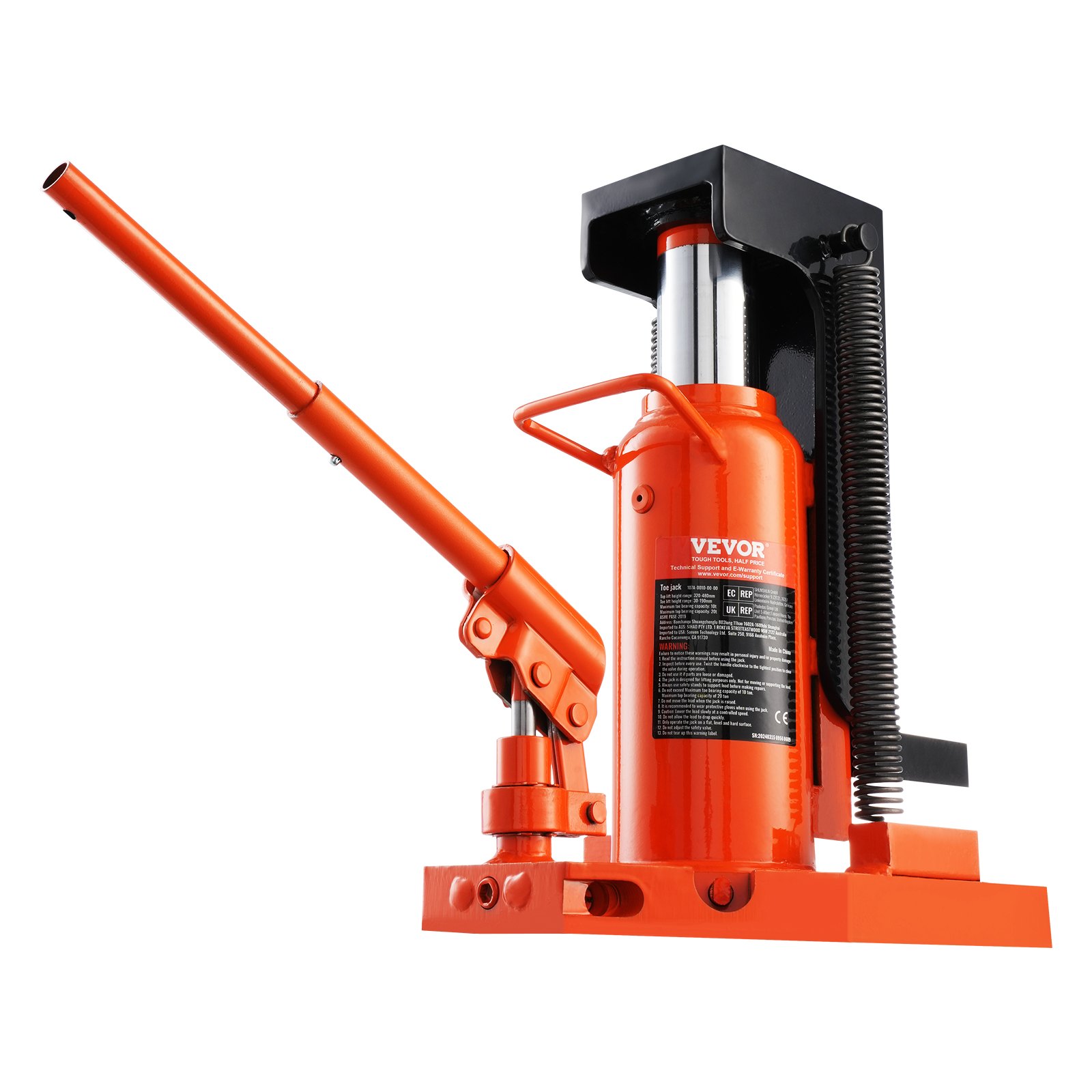 VEVOR hydraulische vloerkrik, 10 ton op de punt, 20 ton op de punt, 30-190 mm teenhoogte, 32-48 cm bovenhoogte, luchthydraulische klauwkrik voor machines, industrie