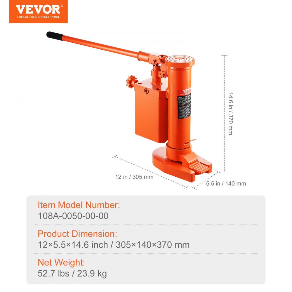 VEVOR hydraulische krik, 5 t / 10 t hefplatform, 25-230 mm teenhoogte, 370-570 mm middenhoogte, 360° draaibare klauwkrik voor machines, industrie