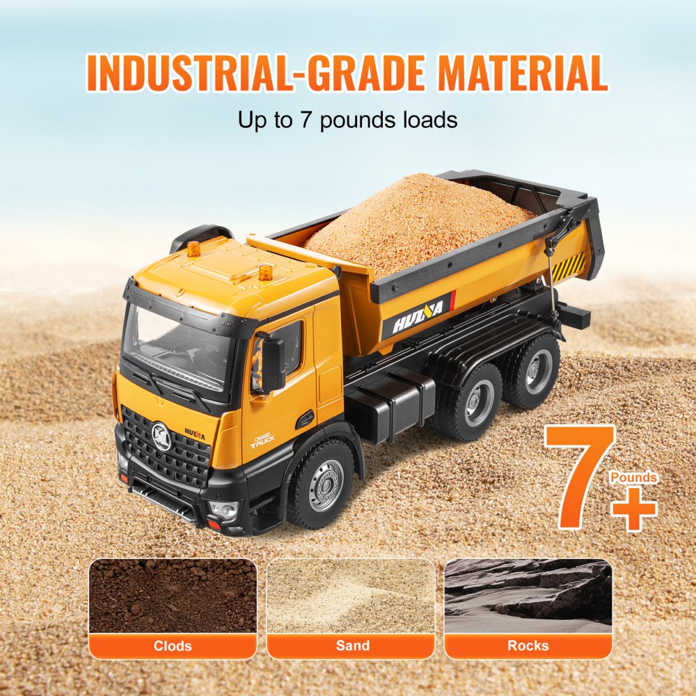 VEVOR RC Dump Truck Speelgoed, 10-kanaals 1:14 schaal Dump Truck RC Bouwvoertuig met licht en 2 oplaadbare batterijen, verjaardagscadeau voor peuters, kinderen, jongens en meisjes vanaf 8 jaar