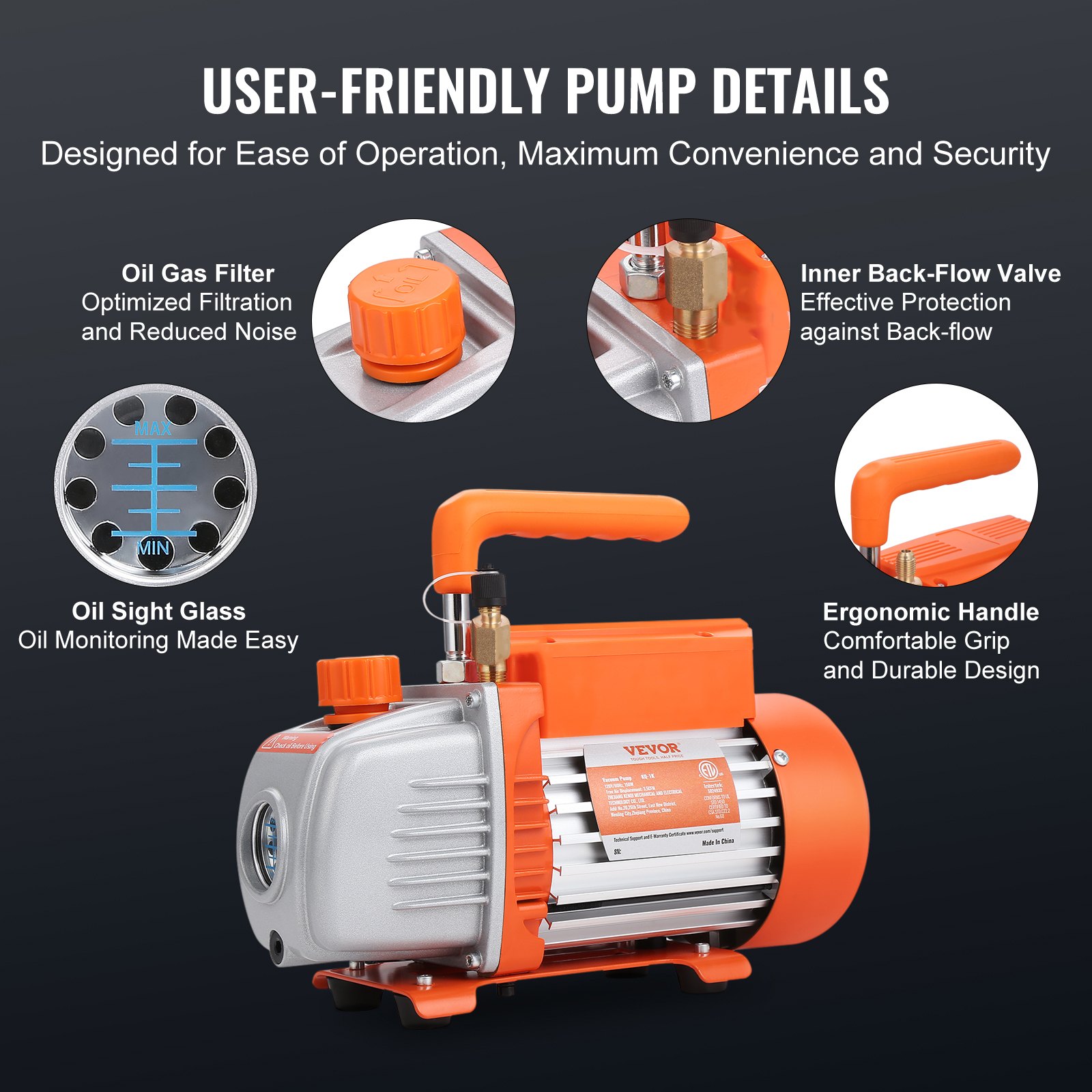 VEVOR vacuümpomp 100 l/min negatieve drukpomp A2L-explosieveilig 150 W 220 V/50 Hz 1440 tpm 55-276 bar 250 ml olie-inhoud HVAC vacuümapparatuur verdeelmanometerset airconditioning autokoelsystemen