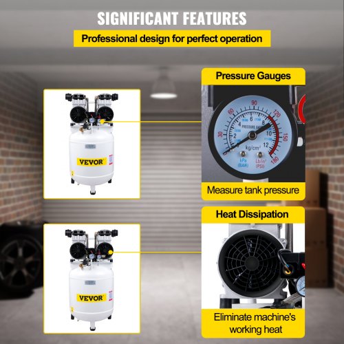 VEVOR Compressor Tank 90L Olievrij Luchtcompressor 2200W Draagbare Luchttank Gemaakt van Gelegeerd Staal met Druk Meter 1440 RPM 400L/min 2 Gas Sproeiers voor Huisreparatie Bandenspanning 51x51x110 cm