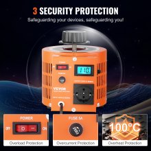 VEVOR 1000VA Variabele spanningsomvormer 3,3 Amp 230V Ingang 0-300V Uitgang AC-spanningsregelaar, 4 extra zekeringen Thermische schakelaar voor thuis, industrieel, kantoor