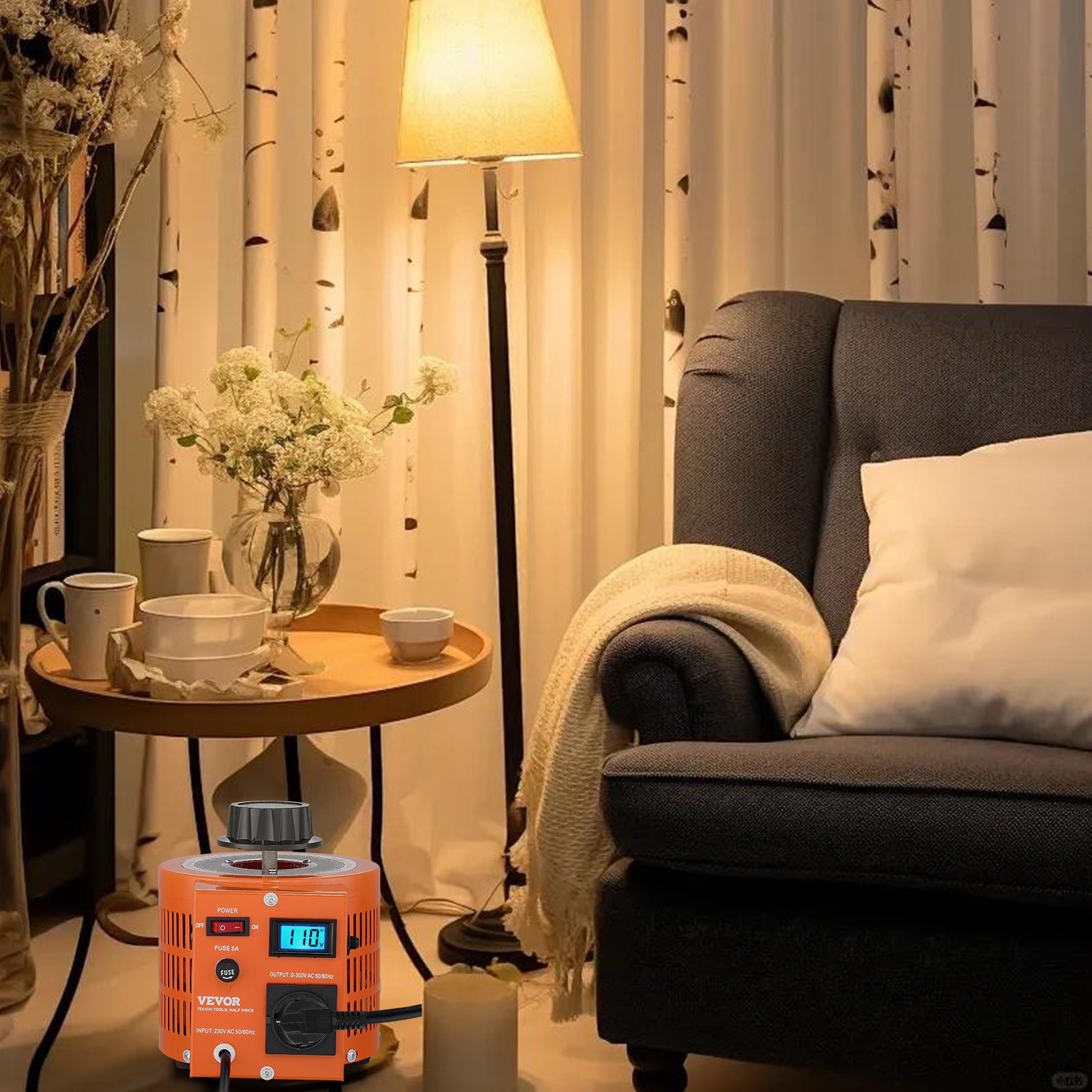 VEVOR 1000VA variabele spanningsomvormer 3,3 ampère, 230V ingang 0-300V uitgang AC-spanningsregelaar, 4 extra zekeringen thermische regelschakelaar voor thuis, industrie, kantoor