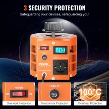 VEVOR 2000VA Variabele spanningsvariabele transformator 6,6 Amp 230V Ingang 0-300V Uitgang AC-spanningsregelaar met LCD-display 4 extra zekeringen voor thuis, industrieel kantoor