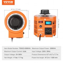 VEVOR 2000VA Variabele spanningsvariabele transformator 6,6 Amp 230V Ingang 0-300V Uitgang AC-spanningsregelaar met LCD-display 4 extra zekeringen voor thuis, industrieel kantoor