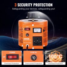 VEVOR 1000VA Variabele spanningsvariabele transformator 3,3 Amp 230V Ingang 0-300V Uitgang AC-spanningsregelaar Voeding met 4 extra zekeringen voor thuis, industrieel kantoor