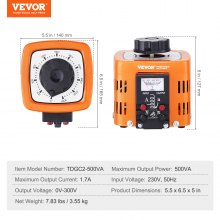 VEVOR Automatic Variable Transformer 500VA 1.7A Input 230V Output 0-300V AC Voltage Regulator 4 Fuses Thermal Control Switch for Home Office