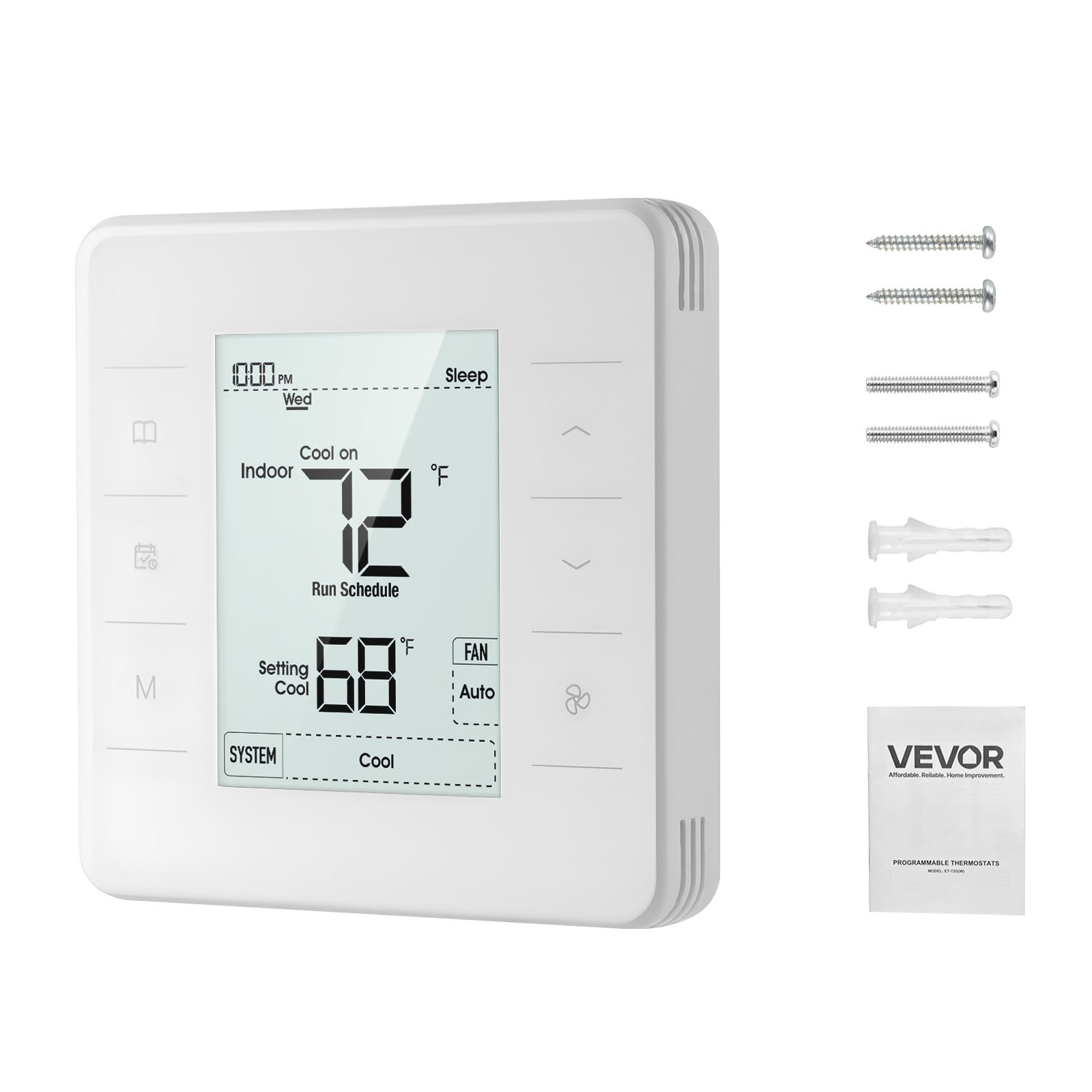VEVOR Thermostaat 7-daags programmeerbare kamerthermostaat voor warmtepomp, airconditioner, vloerverwarming, LED-scherm met achtergrondverlichting, breed temperatuurbereik van 5 tot 37 °C, wit