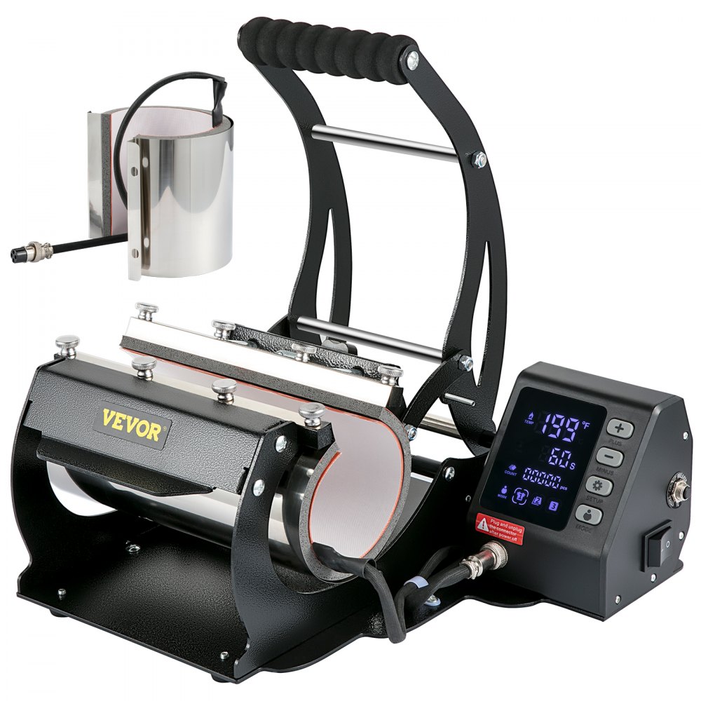 VEVOR Bekerpers 560 W transferpers zwart bekerdrukmachine 11/20 ounces koppen pers machine met kabellengte koffiemok 220 V hittepers temperatuur & tijd instelbaar 0-220 °C / 0-999 s