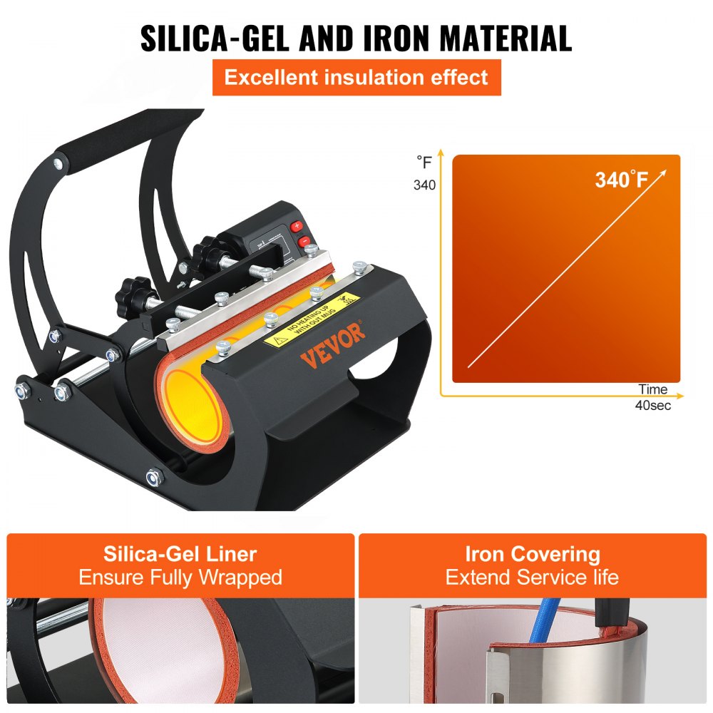 VEVOR Bekerpers 560 W transferpers zwart bekerdrukmachine 11/20 ounces koppen pers machine met kabellengte koffiemok 220 V hittepers temperatuur & tijd instelbaar 0-220 °C / 0-999 s