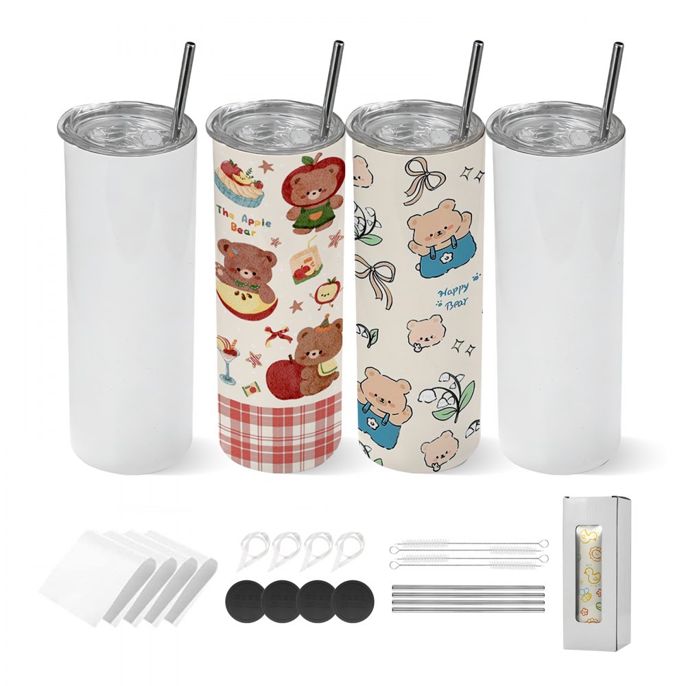 VEVOR sublimatiebekers 4 stuks (591 ml), roestvrijstalen sublimatiebekers met deksels en rietjes, dubbelwandige geïsoleerde sublimatiebekers voor individuele doe-het-zelf-ontwerpen en cadeaus