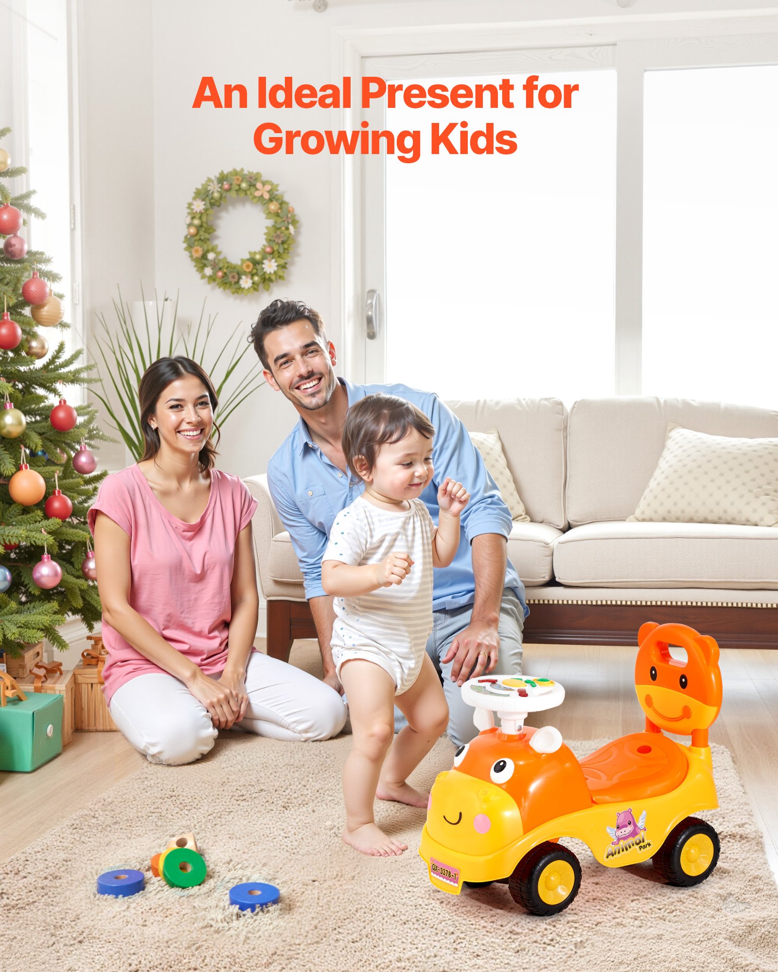 VEVOR Loopauto, 500x240x415 mm Loopauto voor peuters, Loopvoertuig met claxon en muziek, Draagvermogen 22 kg, Opbergruimte onder de stoel, Loopwagen voor peuters van 19 tot 36 maanden