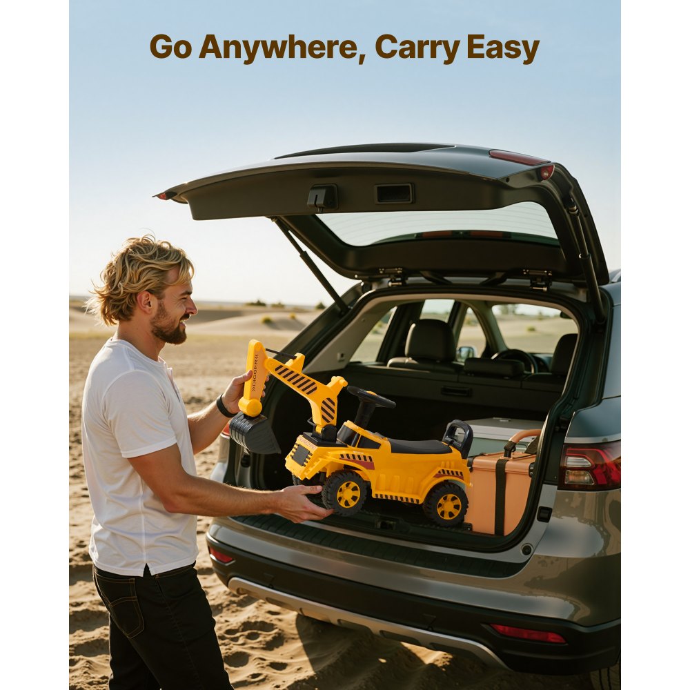 VEVOR Ride On Toddler Car, Push Car for Toddler 19 to 36 Months, Excavator Digger Toy with Helmet & Music, 25 kg Load Capacity, Foot-to-Floor Walker for Kids, Yellow