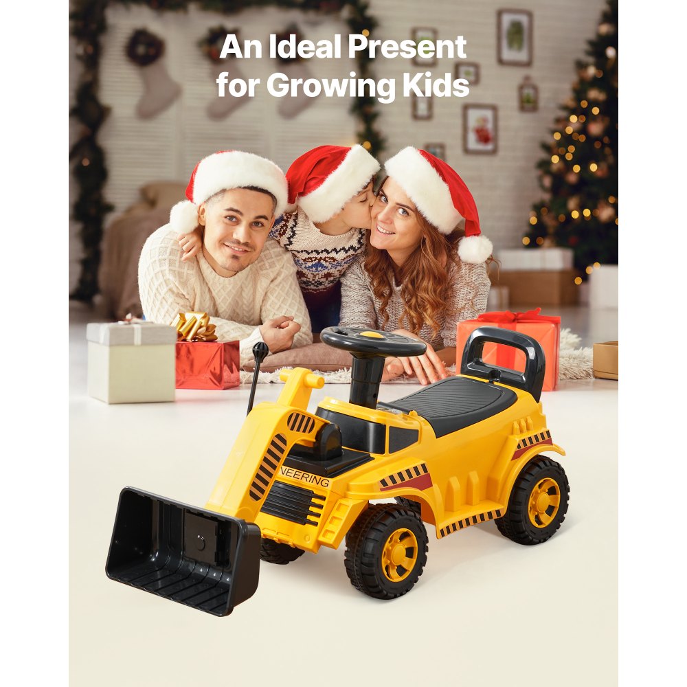 VEVOR Ride On Toddler Car, Ride on Excavator Car for Toddler 19 to 36 Months, Excavator Bulldozer Digger Toy with Under-seat Storage & Music, 25 kg Load Capacity, Foot-to-Floor Walker for Kid, Yellow