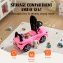 pink VEVOR ride on push car with toys, storage under seat, surrounded by scattered toys and blocks.