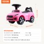 pink VEVOR ride on push car, model qx-3397-1-p, with dimensions and specifications displayed.