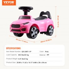 VEVOR Ride On Car Boys Girls Push Along Toy Stroller for Toddler 1-3 Years Pink