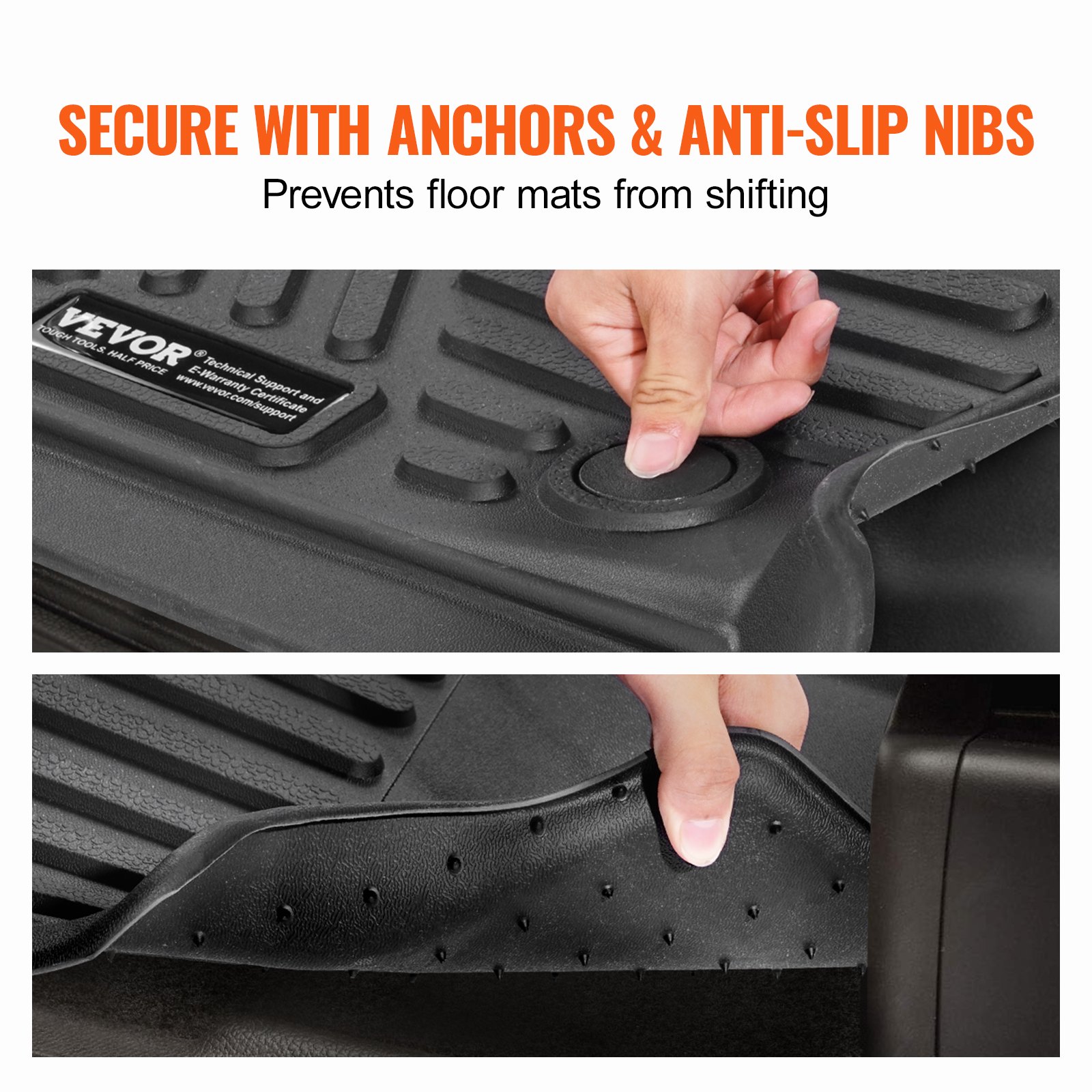 VEVOR Automotive Floor Mats, Fits Dodge Ram 1500/2500/3500, Crew Cab Only 1500 Classic 2013-2018/2019-2022, 3 pcs Front and 2nd Row Liners, All Weather TPE Vehicle Floor Mats Liners for Trucks, Black