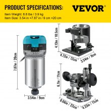VEVOR Router Tool, 710W Wood Router, Router for Woodworking with Three Router Collets, Wood Router Tool with Fixed & Plunge Base, Woodworking Router with Aluminum Shell and 13000-33000 r/min Rotating