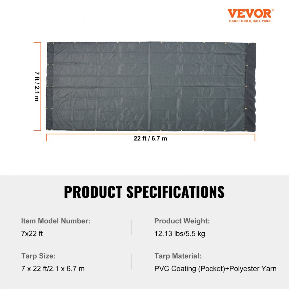 VEVOR vrachtwagenzeil 2,1 x 6,7 m, PVC-gecoat zwart, zware hoes met dubbele zak, messing ogen, versterkt dubbelnaalds weefsel, geschikt voor handmatig of elektrisch kiepwagensysteem