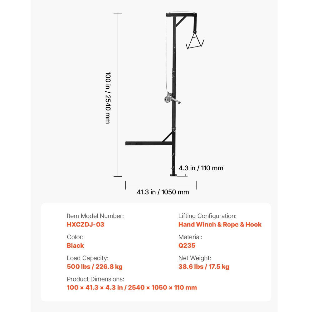 VEVOR Wildtakel met lier en mechaniek, capaciteit van 500 lb, op vrachtwagen gemonteerd wildtakel met 2-inch ontvanger, 360 graden draaibare as en verstelbare hoogte, voor het villen en schoonmaken van wild bij de jacht