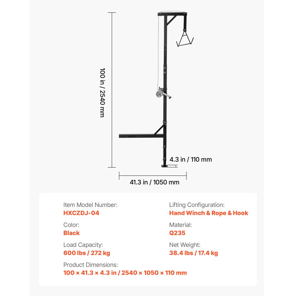 VEVOR Wildtakel met lier en mechaniek, capaciteit 272 kg, wildtakel voor vrachtwagens met 5,08 cm ontvanger, 360 graden draaibare as en verstelbare hoogte, voor het villen en schoonmaken van wild bij de jacht