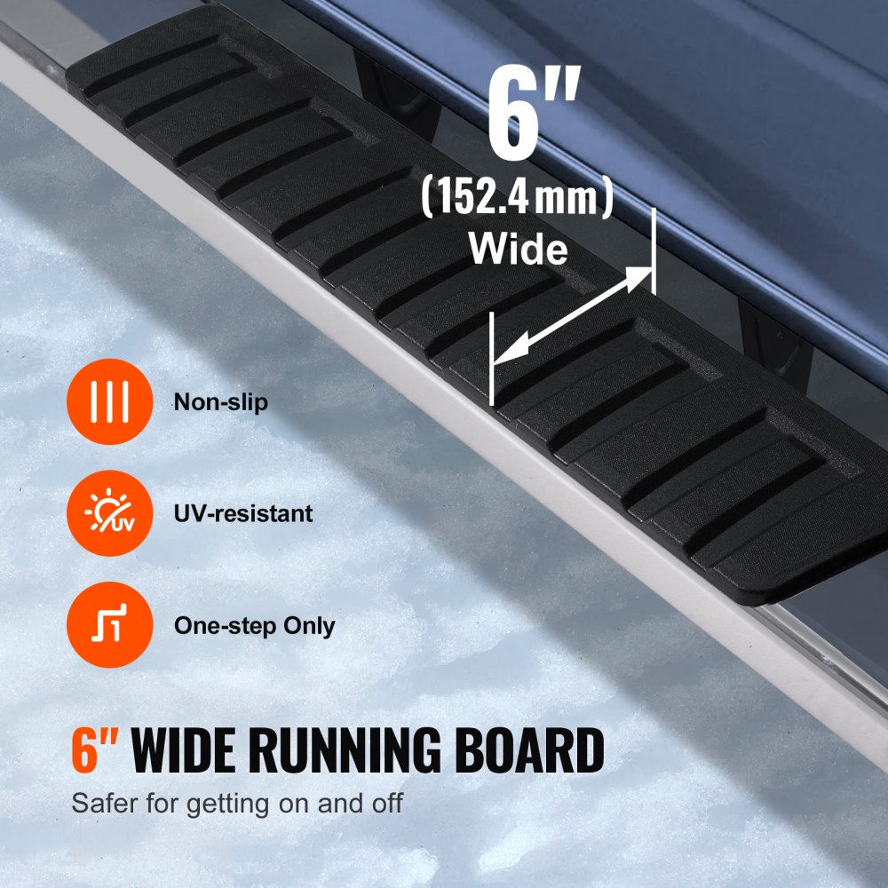 VEVOR 6-inch treeplanken compatibel met Ford F150 Crew Cab 2015-2023 / Ford F-250 F-350 Super Duty Crew Cab 2017-2023, 201 roestvrijstalen treeplanken, draagvermogen 227 kg, 2-delig