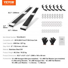 VEVOR Running Boards, 6" Step Bars Compatible with 2015-2023 Ford F150-Crew Cab/2017-2023 Ford F-250 F-350 Super Duty Crew Cab, 201 Stainless Steel Side Steps Nerf Bars, 500LBS Capacity, 2 Piece