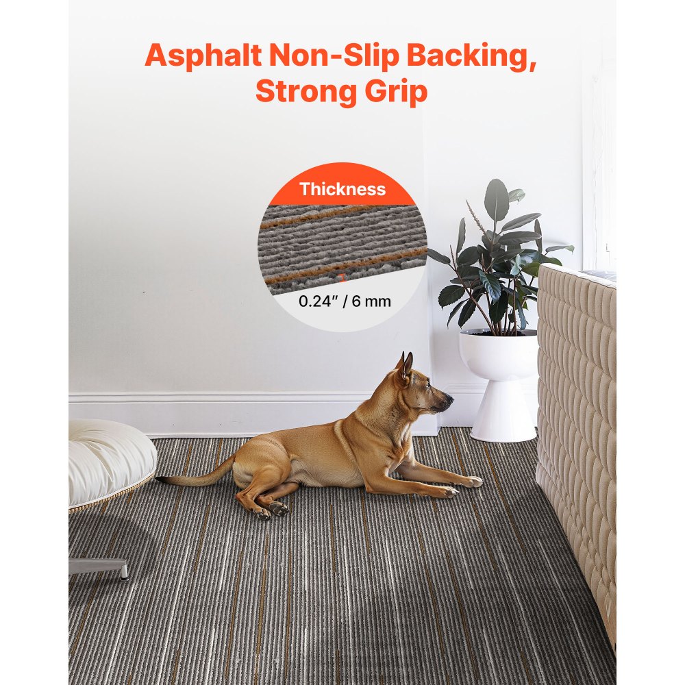 VEVOR Tapijttegels 609,6 x 609,6 x 6 mm, 24-pack, modulaire tapijtbedekking 9 m², tapijtvloer, eenvoudig zelf te vervangen voor woonkamer en kantoor, donkerbruin