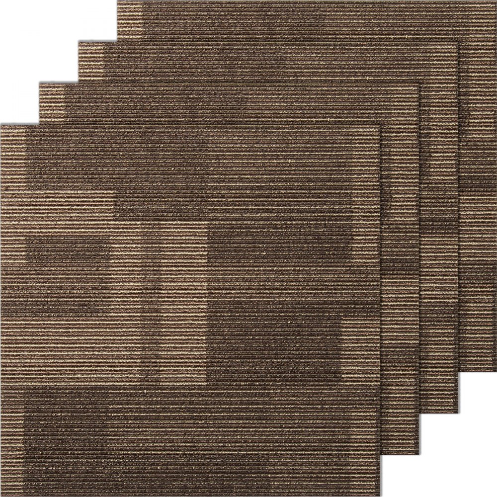 brown textured VEVOR carpet tiles arranged in a staggered pattern.