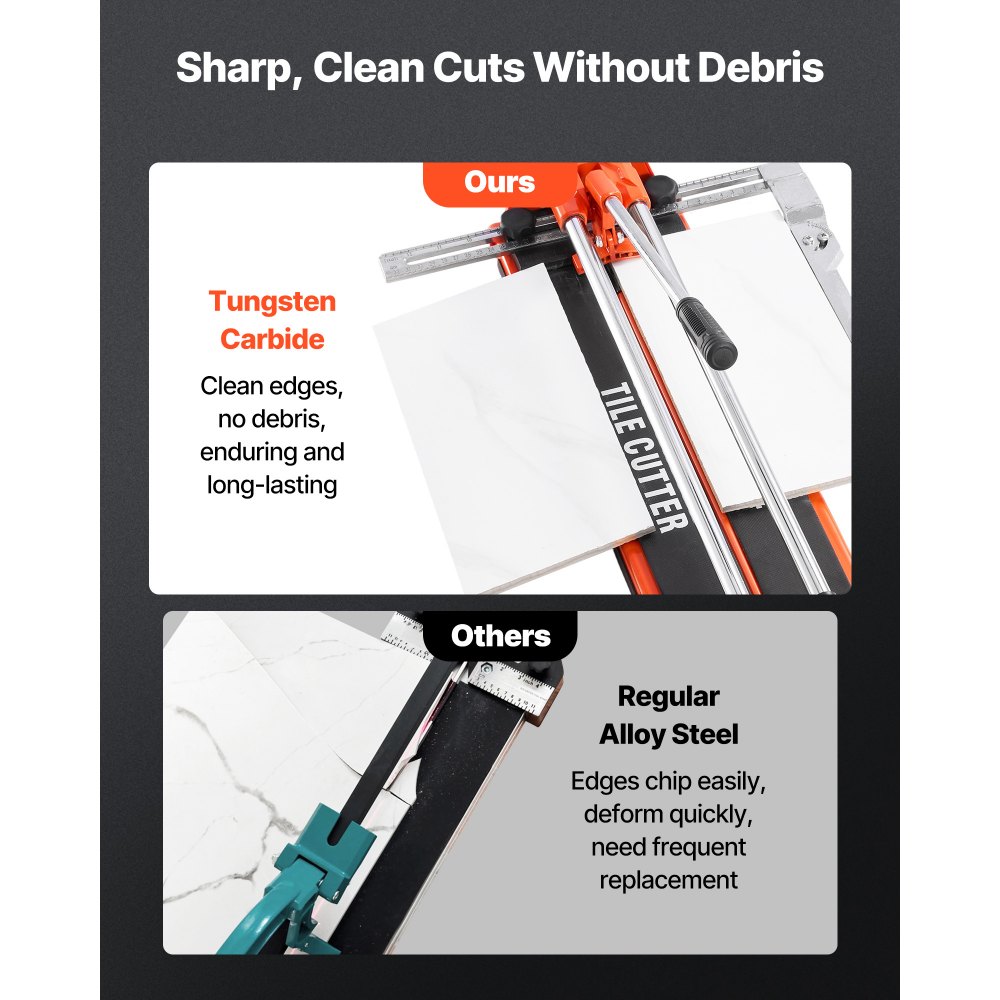 VEVOR 43,2 cm handmatige tegelsnijder voor wand- en gepolijste tegels, tegelzaagmachine met dubbele rails, wiel van wolfraamcarbide, antisliphandgreep, anti-verplaatsingsdrukbalk