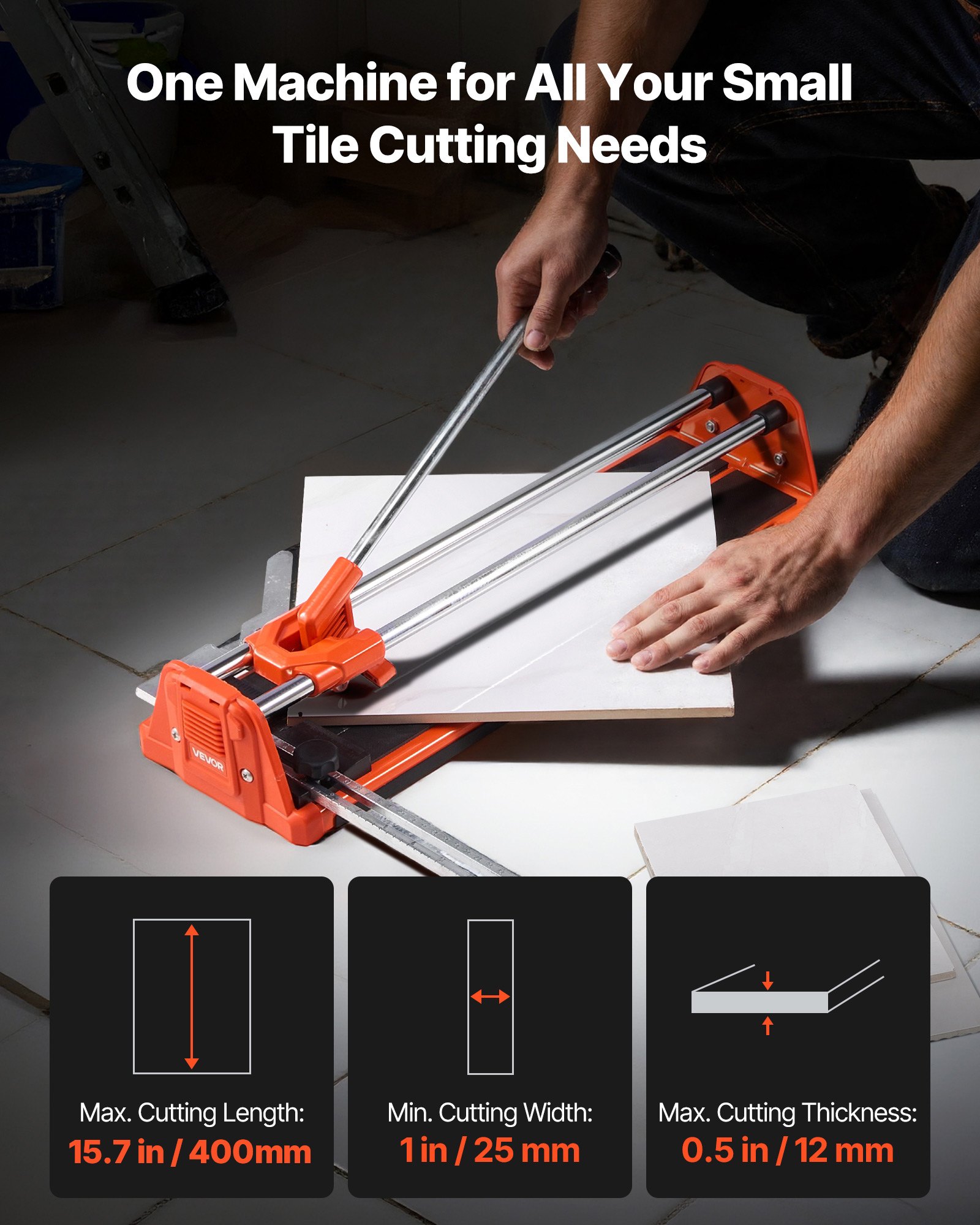 VEVOR 430mm Manual Tile Cutter for Wall & Polished Tiles,Double Rails for Precise Cutting, Tungsten Carbide Wheel,Non-Slip Handle,Anti-Displacement Pressure Rod,Precise Cuts for Pros & Beginners