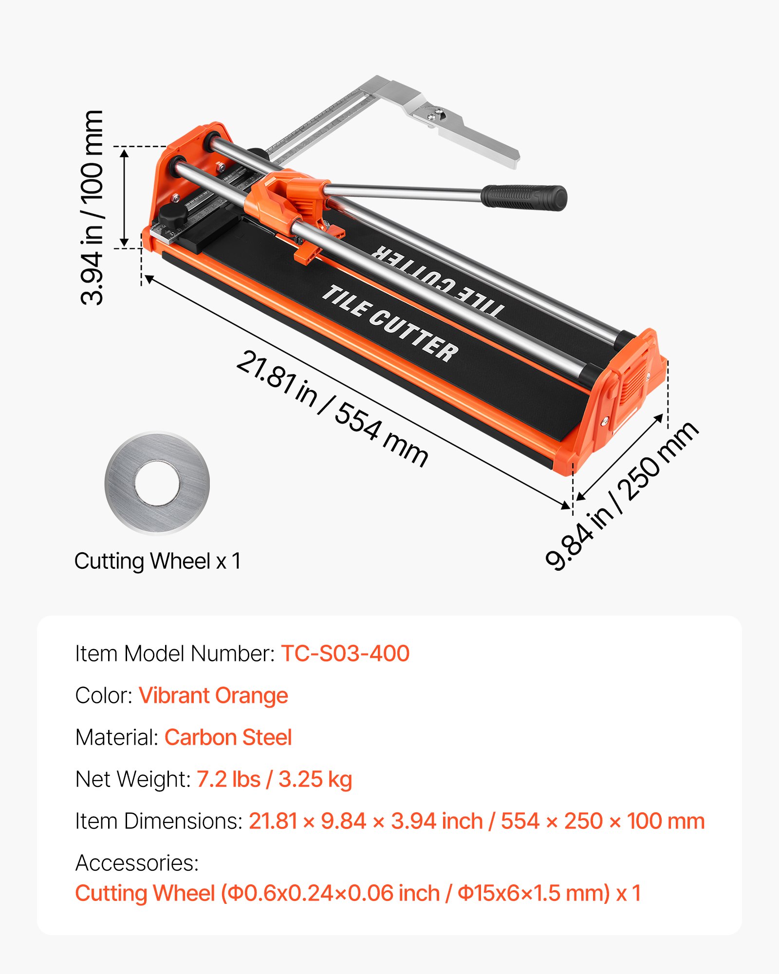VEVOR 430mm Manual Tile Cutter for Wall & Polished Tiles,Double Rails for Precise Cutting, Tungsten Carbide Wheel,Non-Slip Handle,Anti-Displacement Pressure Rod,Precise Cuts for Pros & Beginners