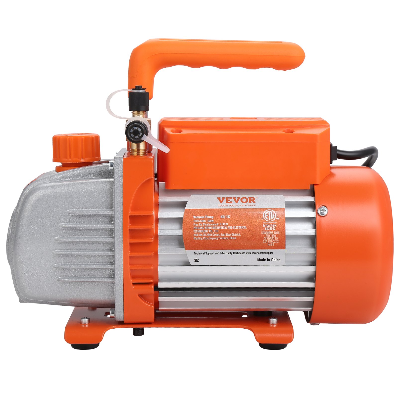 VEVOR vacuümpomp 100 l/min, eentraps vacuümpomp, 220 V/50 Hz, 1440 tpm, 800-4000 psi (55-276 bar), 250 ml oliecapaciteit. Vacuümmanometerset voor airconditioning en koelsystemen in auto's.
