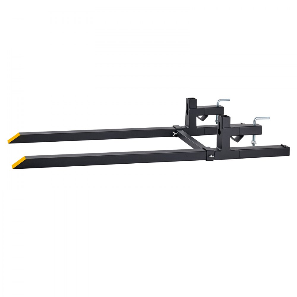 VEVOR klemvorken voor pallets, 1524 mm tanden met een draagvermogen van 907 kg, vorken voor tractorladers en compacte laders, stalen constructie, verstelbare stabilisatorstang van 500-915 mm, gele uiteinden