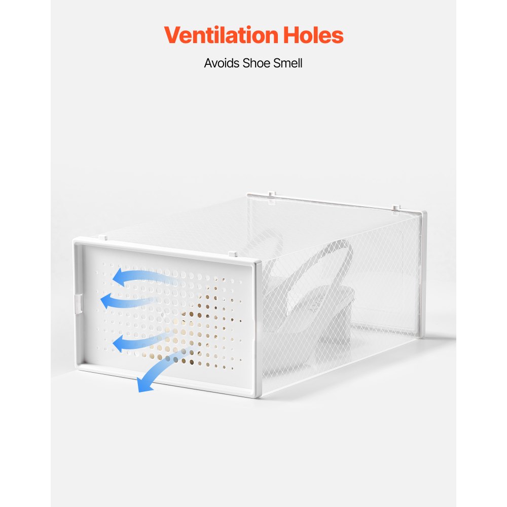 VEVOR Schoenenopbergdozen Stapelbare schoenendozen (12 stuks) Geschikt voor schoenen tot maat 11, Modulaire plastic schoenenorganizer voor het opbergen van hoge hakken, laarzen en hoeden, Wit frame