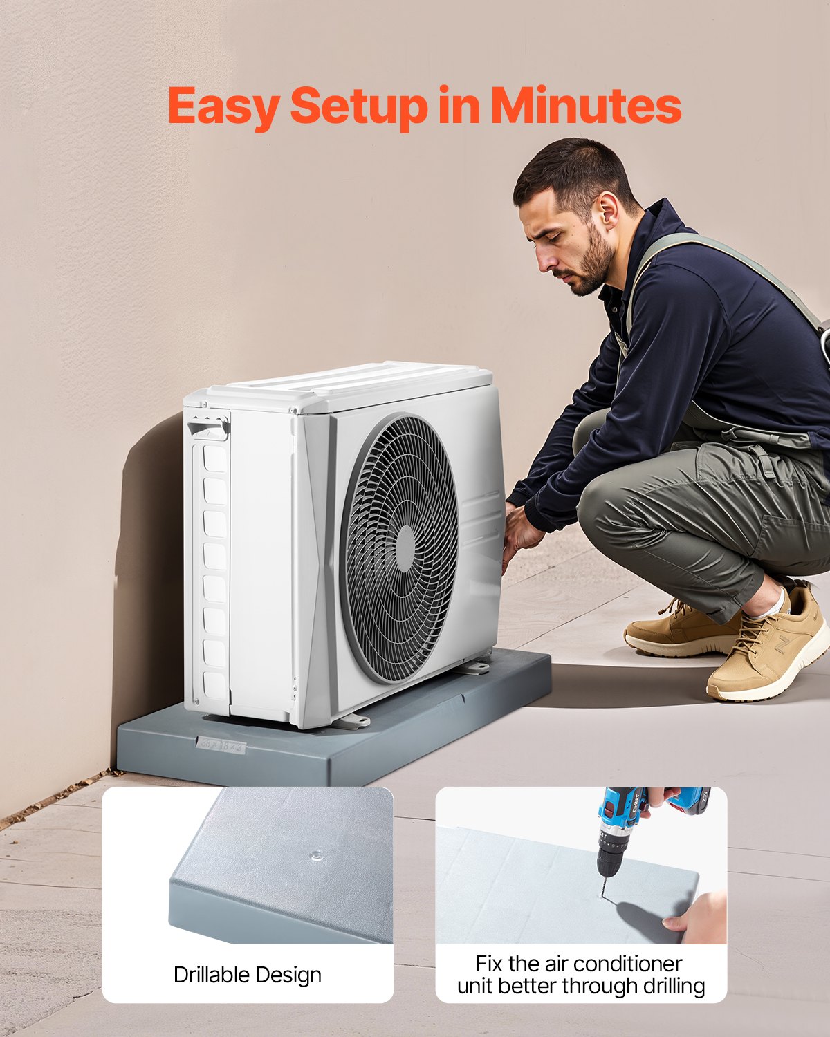 VEVOR Mini Split Pad, for 9000-36000BTU Ductless Air Conditioner Heat Pump Systems, 960x460x74 mm Plastic Outdoor Condenser Equipment Anti-Vibration Pads for Heat Pump System, Max Load 181kg