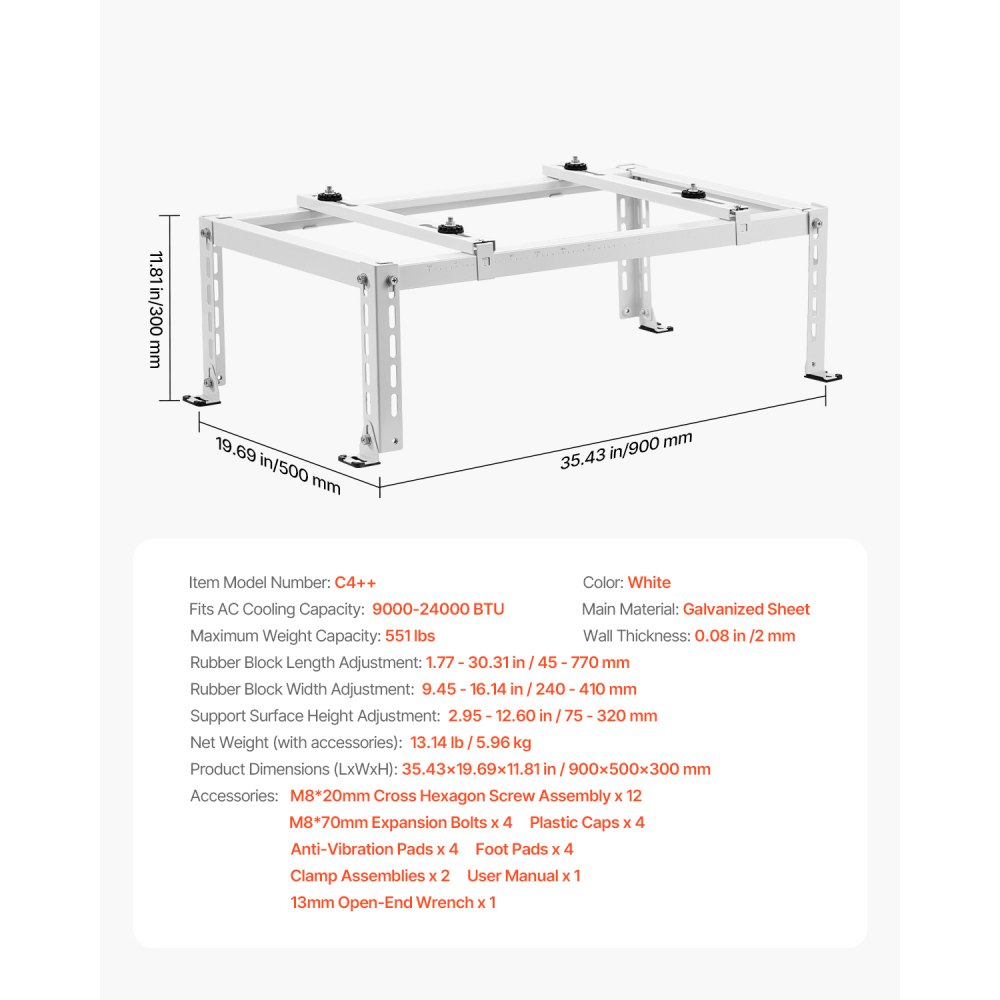 VEVOR Airconditioner vloerstandaard, trillingsdempende mini-splitstandaard voor kanaalloze airconditionerwarmtepompen met 9000-24000 BTU, AC-basisbeugel voor vloermontage met max. 250 kg draagvermogen