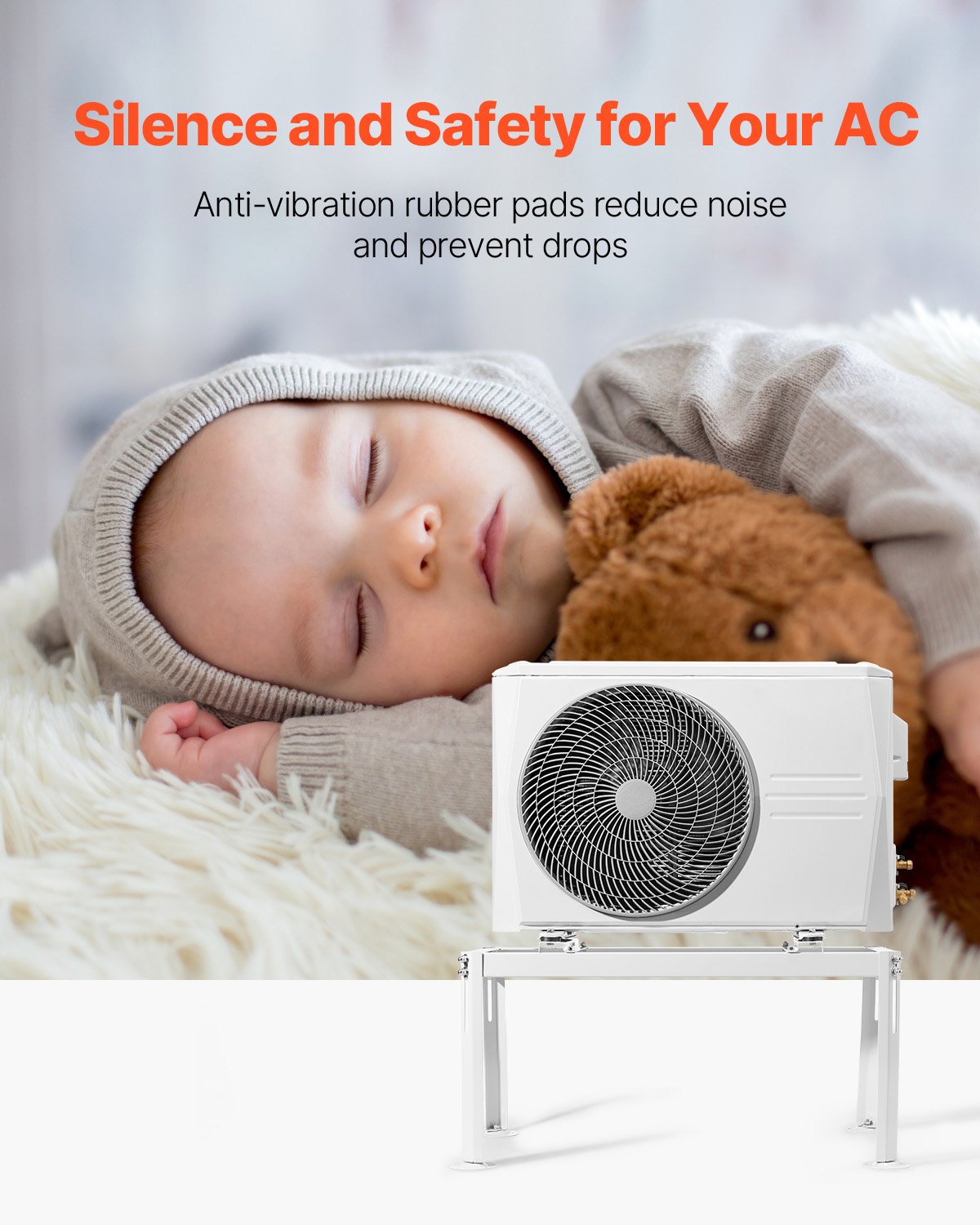 VEVOR Mini Split Ground Stand, Adjustable Anti-Vibration Mini Split Stand for 9000-24000 BTU Ductless Air Conditioner Heat Pump, Heavy Duty AC Base Bracket Floor Mount w/ 200kg Max. Load Capacity