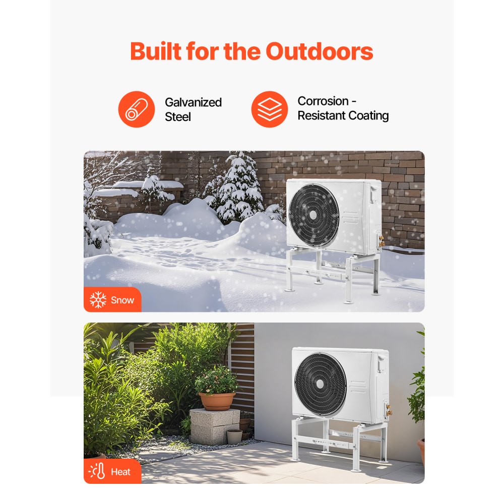 VEVOR Mini Split Ground Stand, Adjustable Anti-Vibration Mini Split Stand for 9000-60000 BTU Ductless Air Conditioner Heat Pump, Heavy Duty AC Base Bracket Floor Mount w/ 350kg Max. Load Capacity