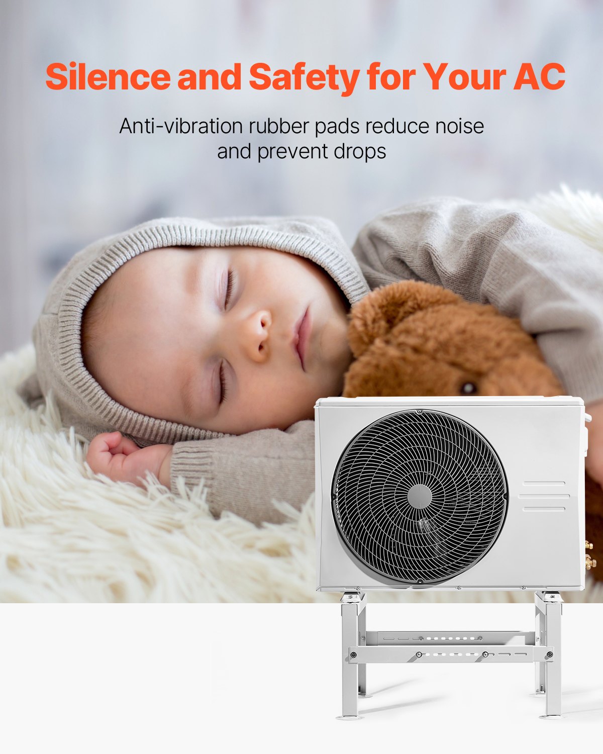 VEVOR Mini Split Ground Stand, Adjustable Anti-Vibration Mini Split Stand for 9000-60000 BTU Ductless Air Conditioner Heat Pump, Heavy Duty AC Base Bracket Floor Mount w/ 350kg Max. Load Capacity