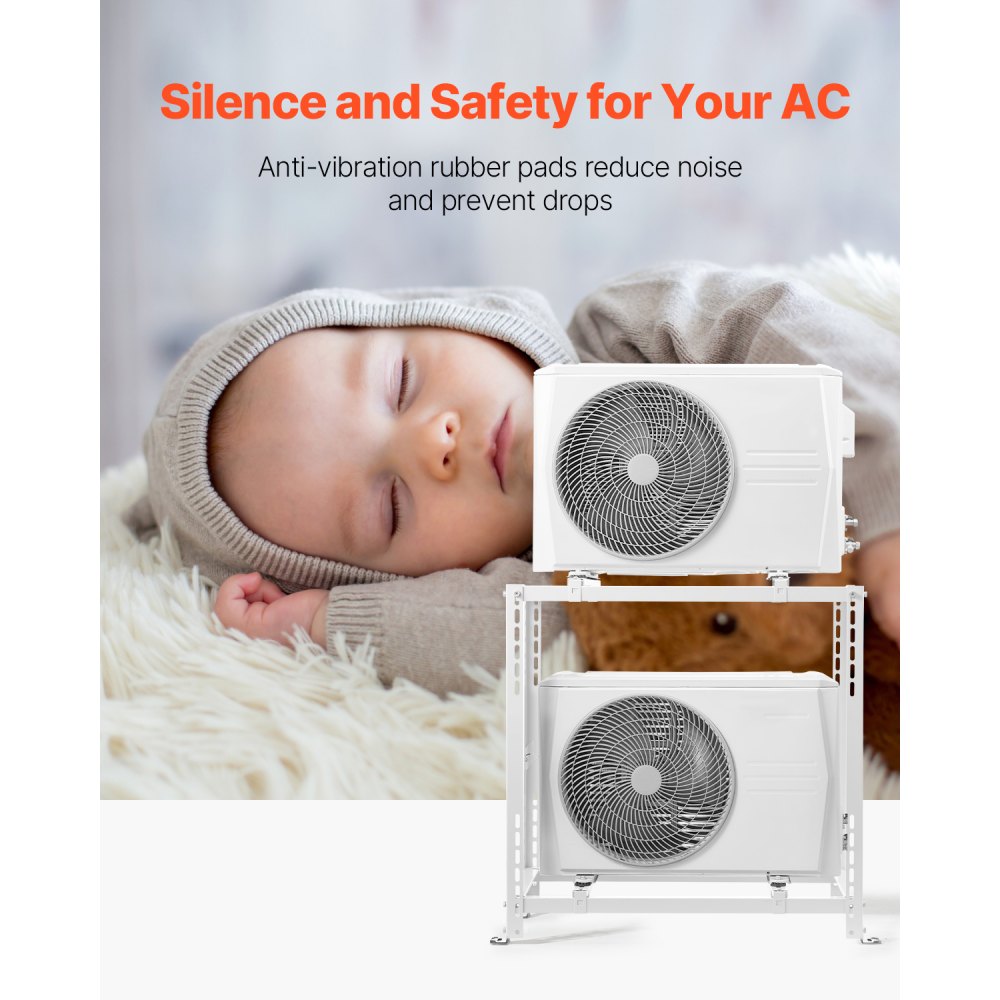 VEVOR Mini Split Ground Stand, Anti-Vibration Mini Split Stand for 9000-18000 BTU Ductless Air Conditioner Heat Pump, Heavy Duty AC Base Bracket Floor Mount w/ 250kg Max. Load,Dual Levels