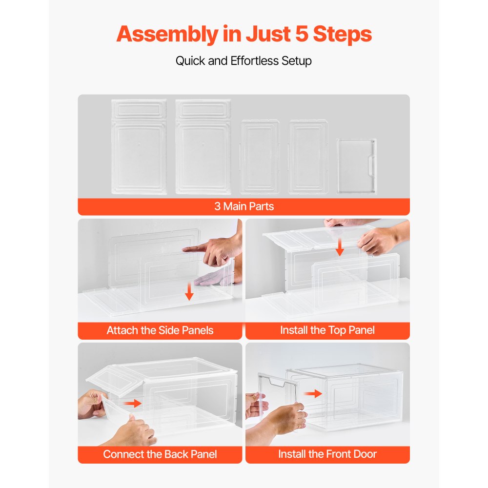 VEVOR Shoe Storage Boxes, 9 Pack Clear Stackable Shoe Boxes Storage Organizers with Magnetic Door, Fit up to US Size 13, Plastic Sneaker Containers for High Heels, Boots, and Hats, Transparent White