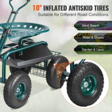VEVOR rolstoel, werkplaatswagen van staal, belastbaar tot 136kg, tuinwagen met 25cm handvat en 45-54cm in hoogte verstelbare stoel, trolley, 30PSI bandenspanning, werkstoel, tuinstoel, groen