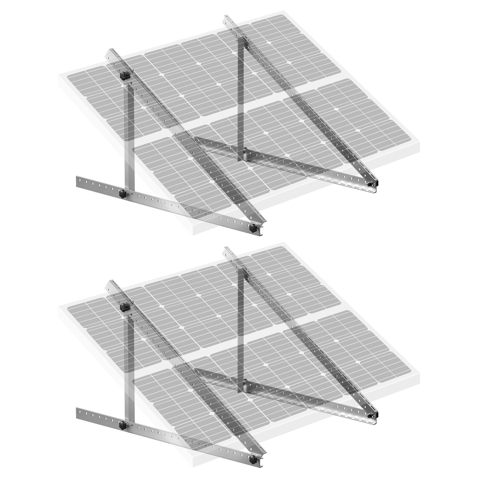 VEVOR 2-pack zonnepaneelmontagebeugels 114 cm, 0 tot 90° verstelbare zonnepaneelmontagebeugels voor 100-400 W zonnepanelen, lichtgewicht aluminium beugels met opvouwbare kantelpoten voor campers en boten