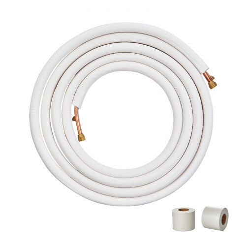 VEVOR 25FT Mini-Split Leidingenset, koperen buizen met een buitendiameter van 1/4" en 1/2" en drievoudige isolatie, voor mini-split airconditioners, koel- of warmtepompsystemen en HVAC-systemen met wikkeling.