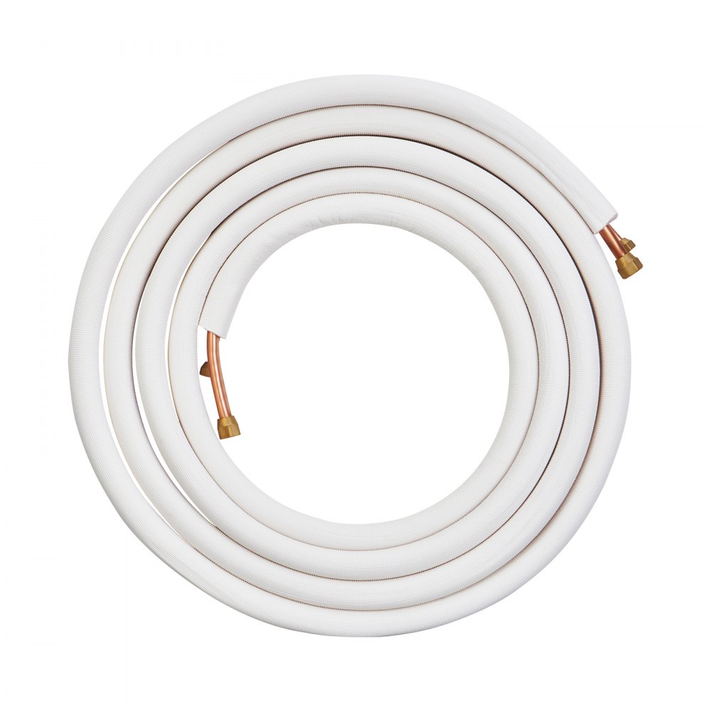VEVOR 25FT Mini-Split Leidingenset, koperen buizen met een buitendiameter van 1/4 inch en 3/8 inch en drievoudige isolatie, voor mini-split airconditioners, koel- of warmtepompsystemen en HVAC-systemen.