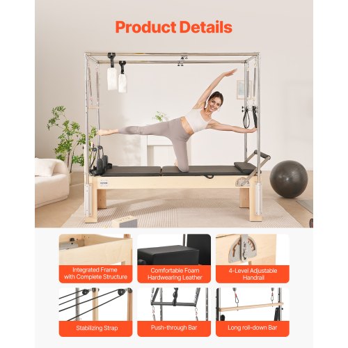 Pilates Reformer Houten Home Gym Fitnessapparaat, Pilatesbed met dubbele weerstand - veer en koord, apparaat met zitkist, tot 181,44 kg | NL Pilates Reformer Houten Home Gym Fitnessapparaat, Pilatesbed met dubbele weerstand - veer en koord, apparaat met zitkist, tot 181,44 kg | NL